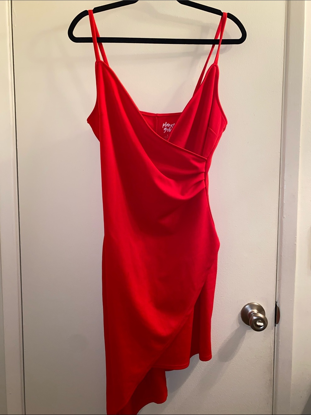 Planet Gold Red Stretchy Asymmetrical Slip Dress with Spaghetti Straps Size L